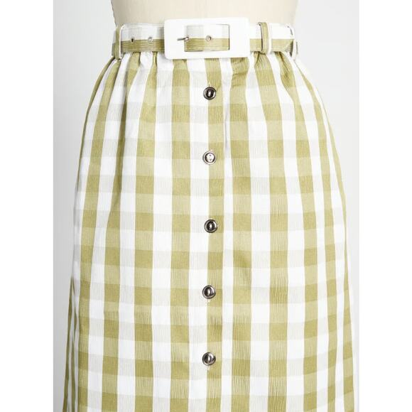 Modcloth Past But Not Least Belted Skirt in Green Checkered - Picture 2 of 10